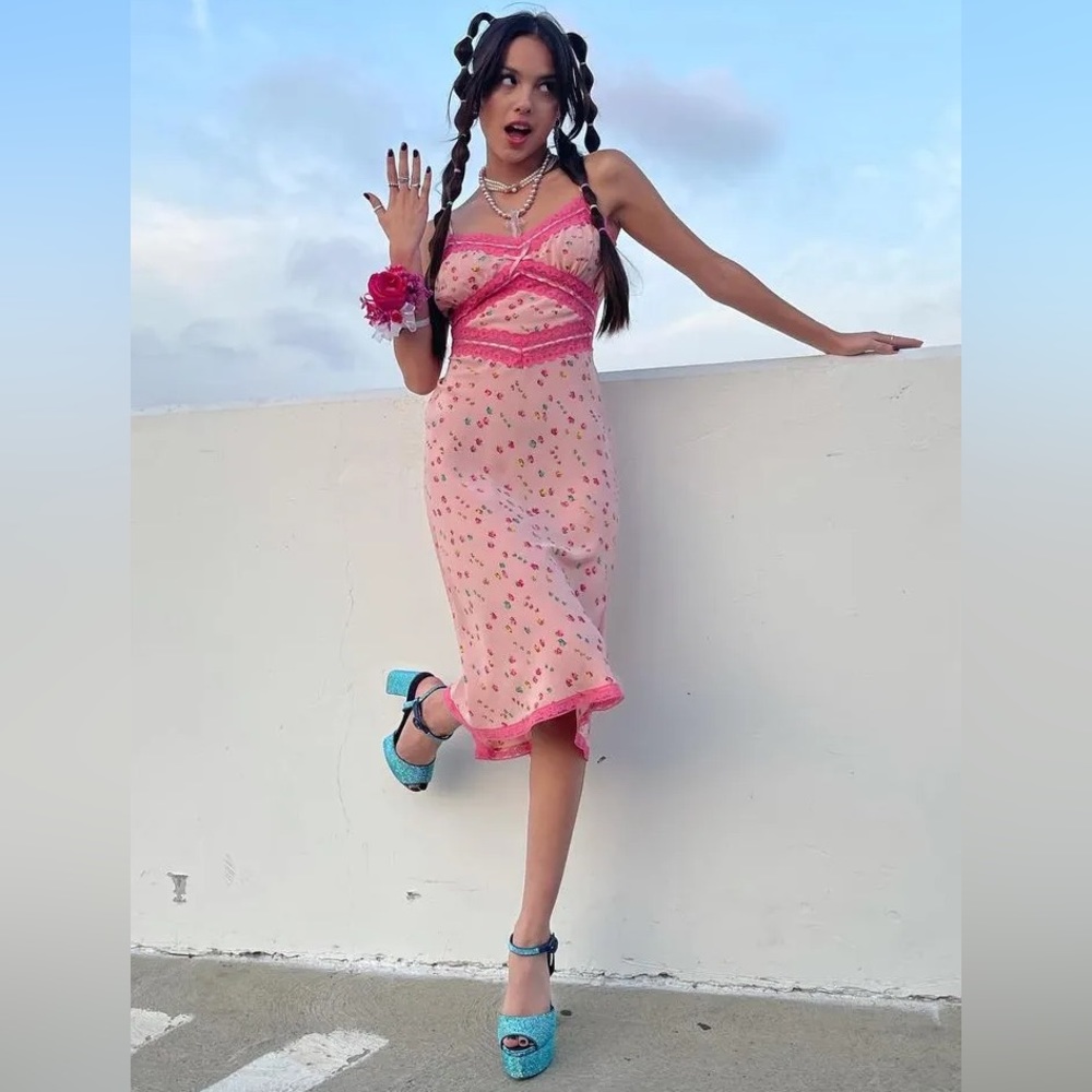 Vintage Betsey Johnson Pink Floral Dress | Size Small | Olivia Rodrigo